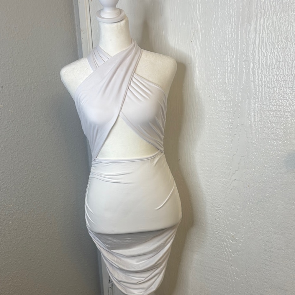 Chinese Laundry White Backless Halter Dress